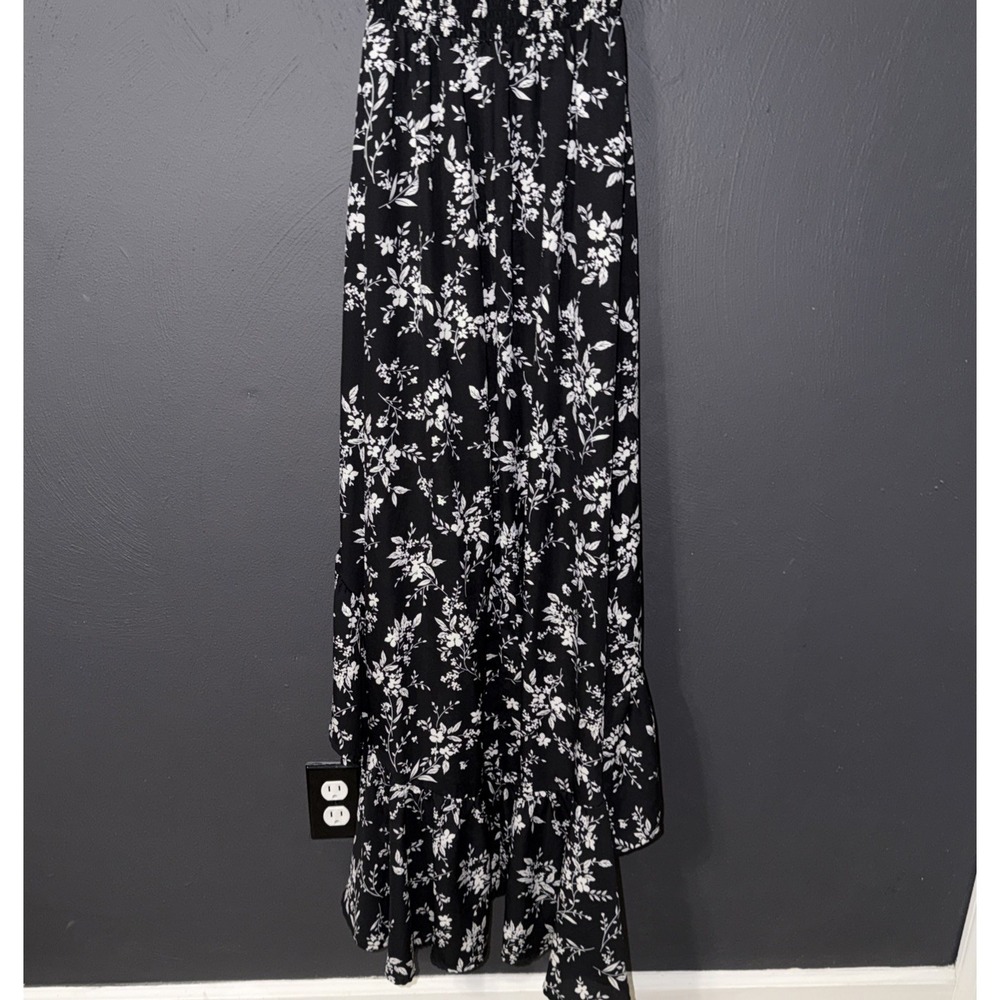 Blue Rain Maxi Dress Womens XS Boho Off Shoulder Smocked Black White Festival - Picture 6 of 6